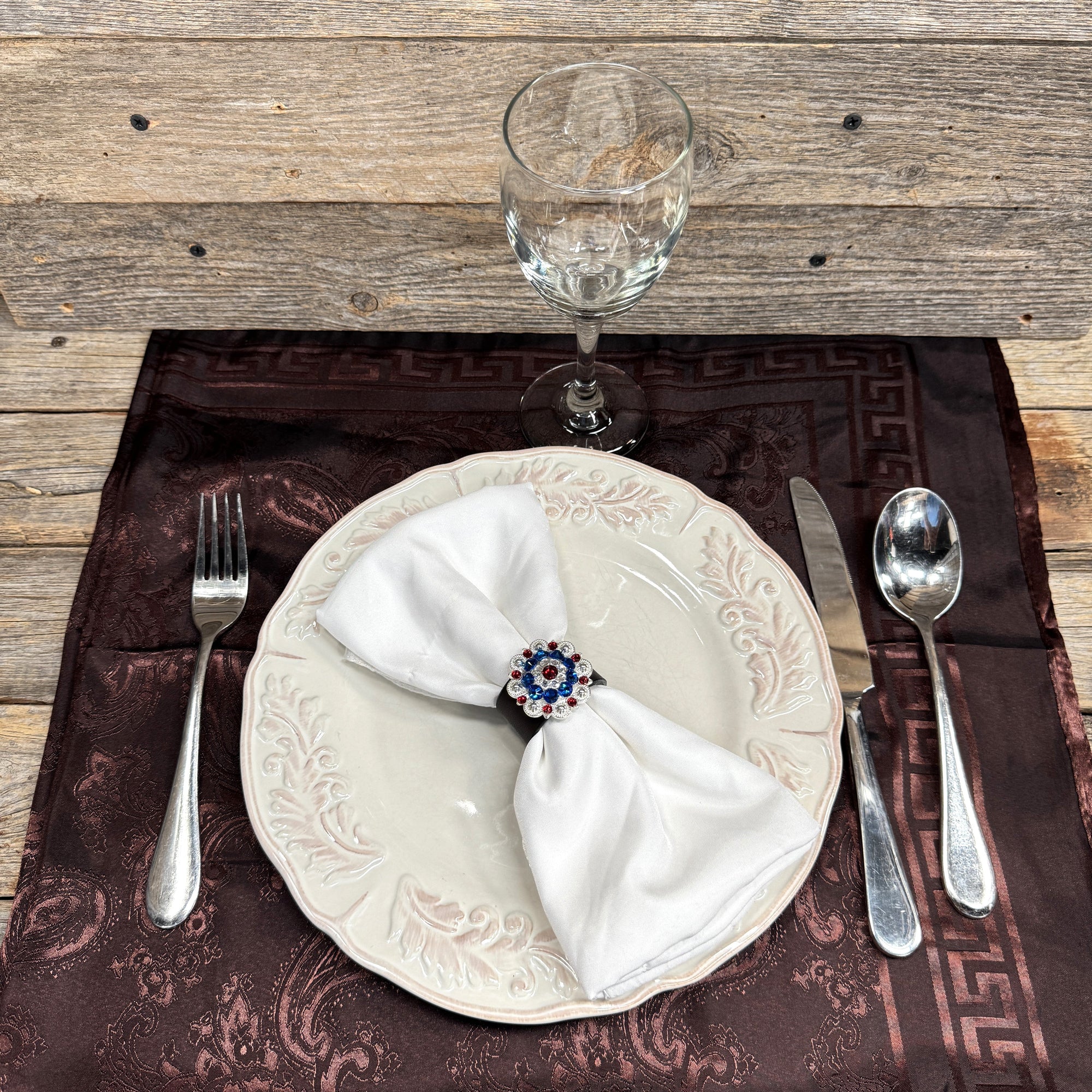 Bright Silver Red/White/Blue Crystal Concho Napkin Ring 