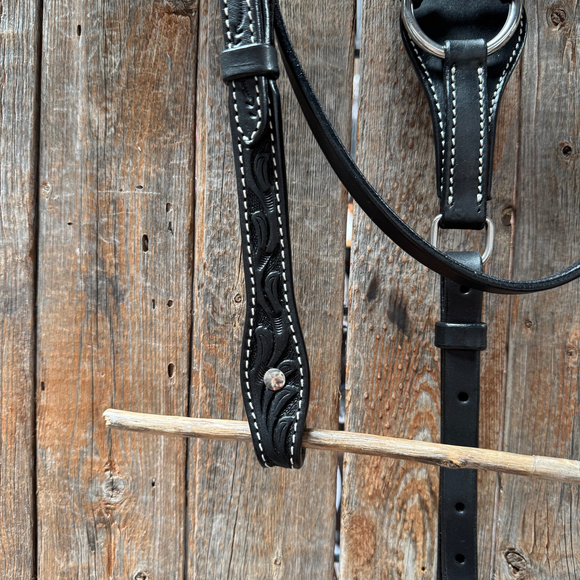 Floral Tooled Black Pony Tack Set 
