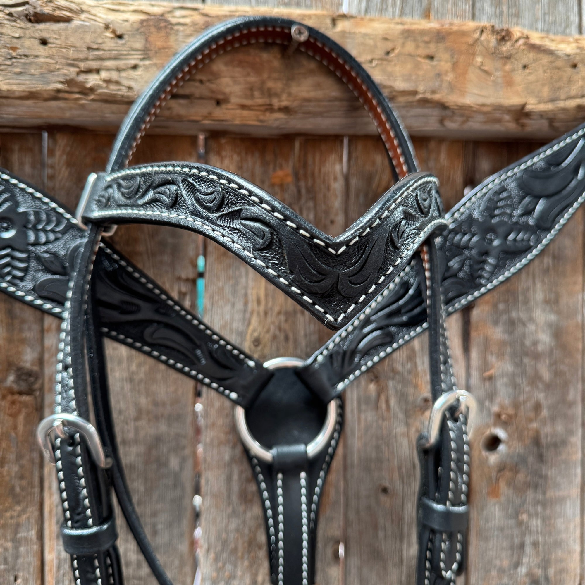 Floral Tooled Black Pony Tack Set 