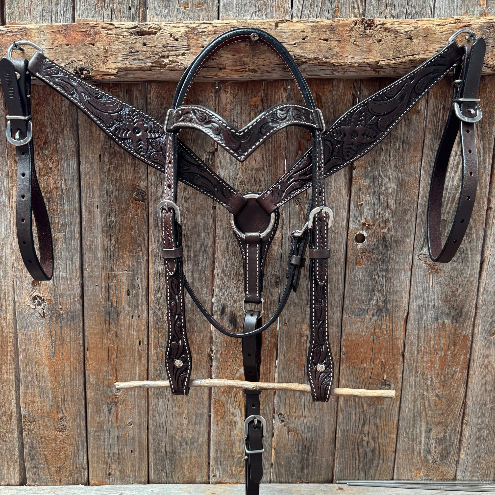 Floral Tooled Dark Oil Pony Tack Set 