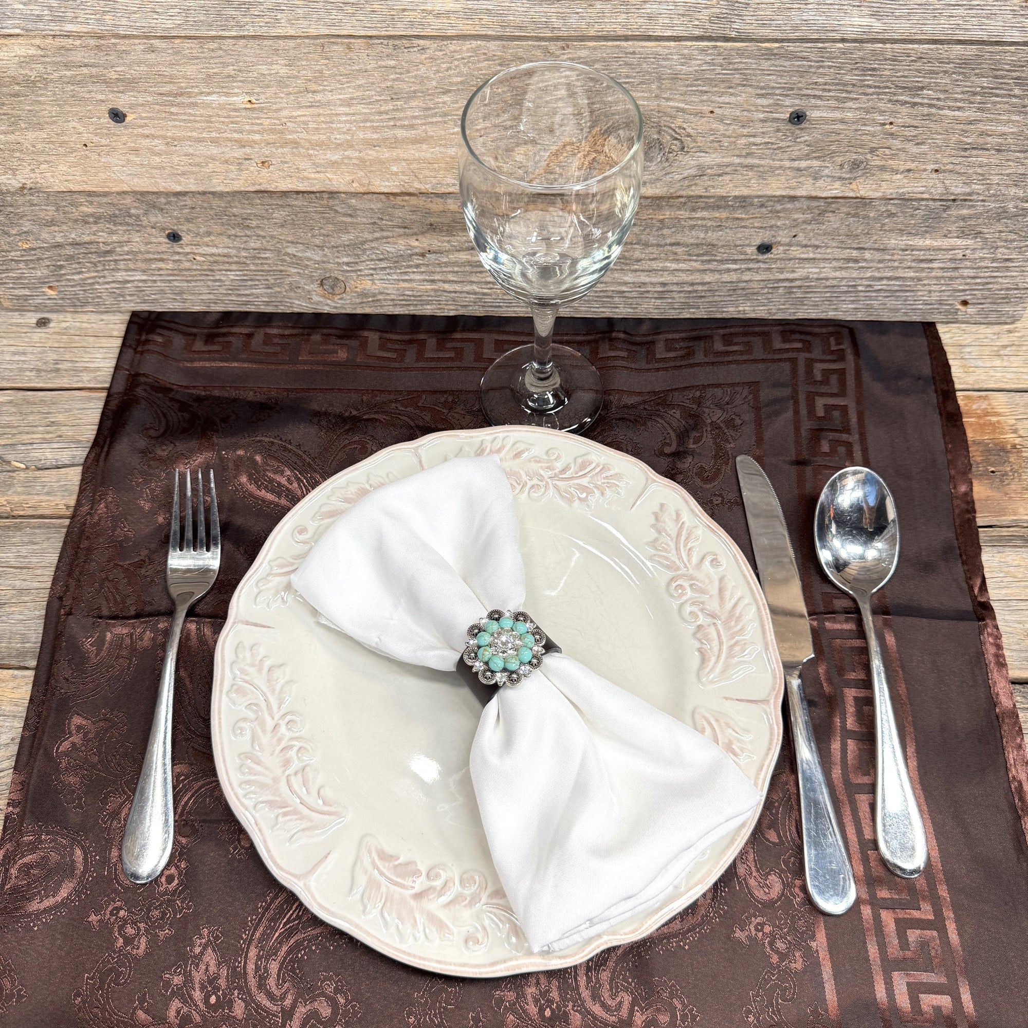 Antique Silver Turquoise/Clear Crystal Concho Napkin Ring 