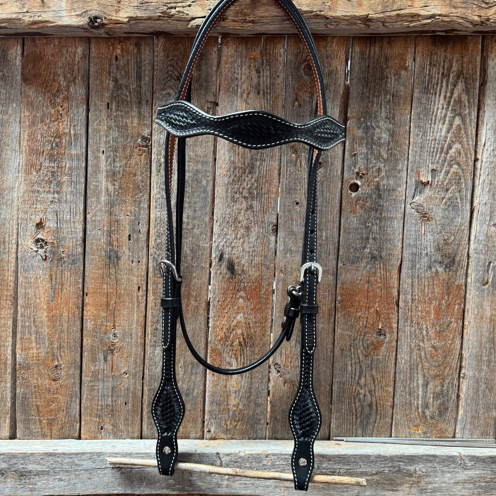 Basketweave Black Browband Draft Headstall / Bridle