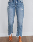 HIGH RISE CROP STRAIGHT DISTRESSED HEM JEANS 5621