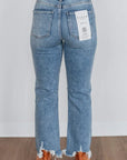 HIGH RISE CROP STRAIGHT DISTRESSED HEM JEANS 5621