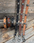 Genuine Leather Dog Collar or Leash With Oval Copper Turquoise Conchos 10" to 22" or W179S or DC76