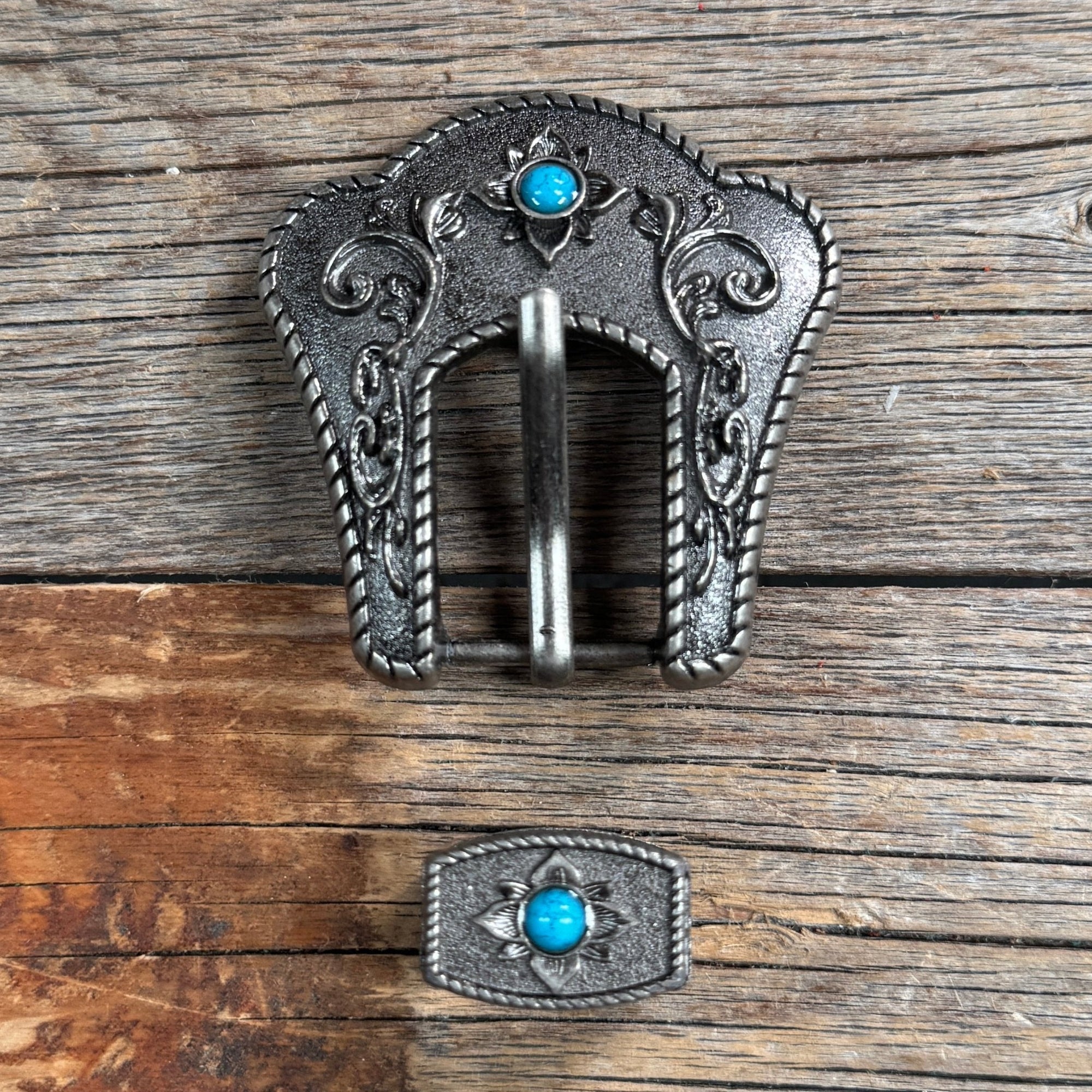 Antique Silver Turquoise Buckle &amp; Keeper W240B