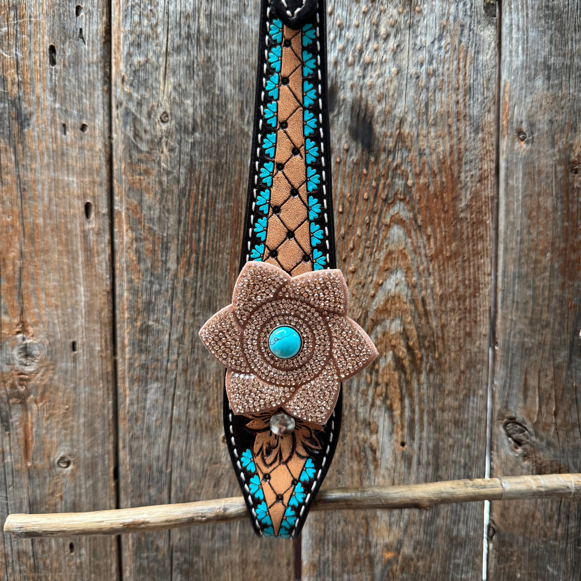 Multi Flower Bling &amp; Turquoise One Ear - Breastcollar Tack Set 
