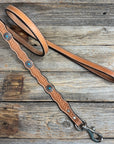 Genuine Leather Dog Collar or Leash With Oval Copper Turquoise Conchos 10" to 22" or W179S or DC76
