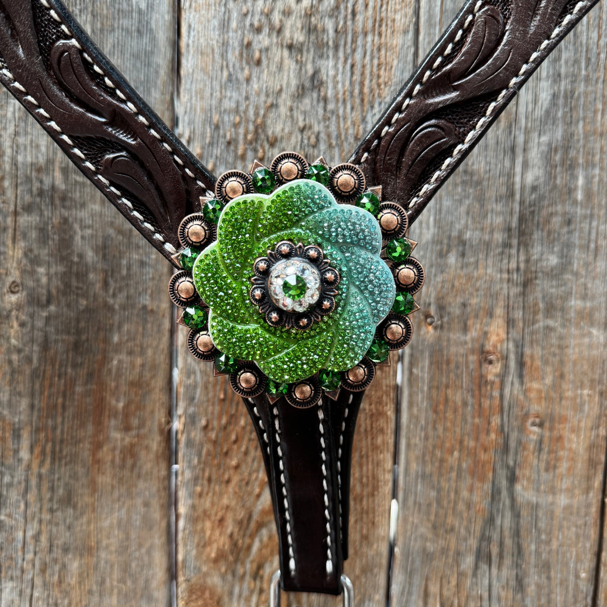 Dark Oil Floral Tooled Fern and Clear Browband &amp; Breastcollar Tack Set 