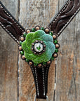 Dark Oil Floral Tooled Fern and Clear Browband & Breastcollar Tack Set 