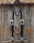 Black Floral Tooled Black and White Bling Browband & Breastcollar Tack Set 