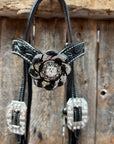 Black Floral Tooled Black and White Bling Browband & Breastcollar Tack Set 