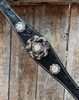 Black Floral Tooled Black and White Bling Browband & Breastcollar Tack Set 