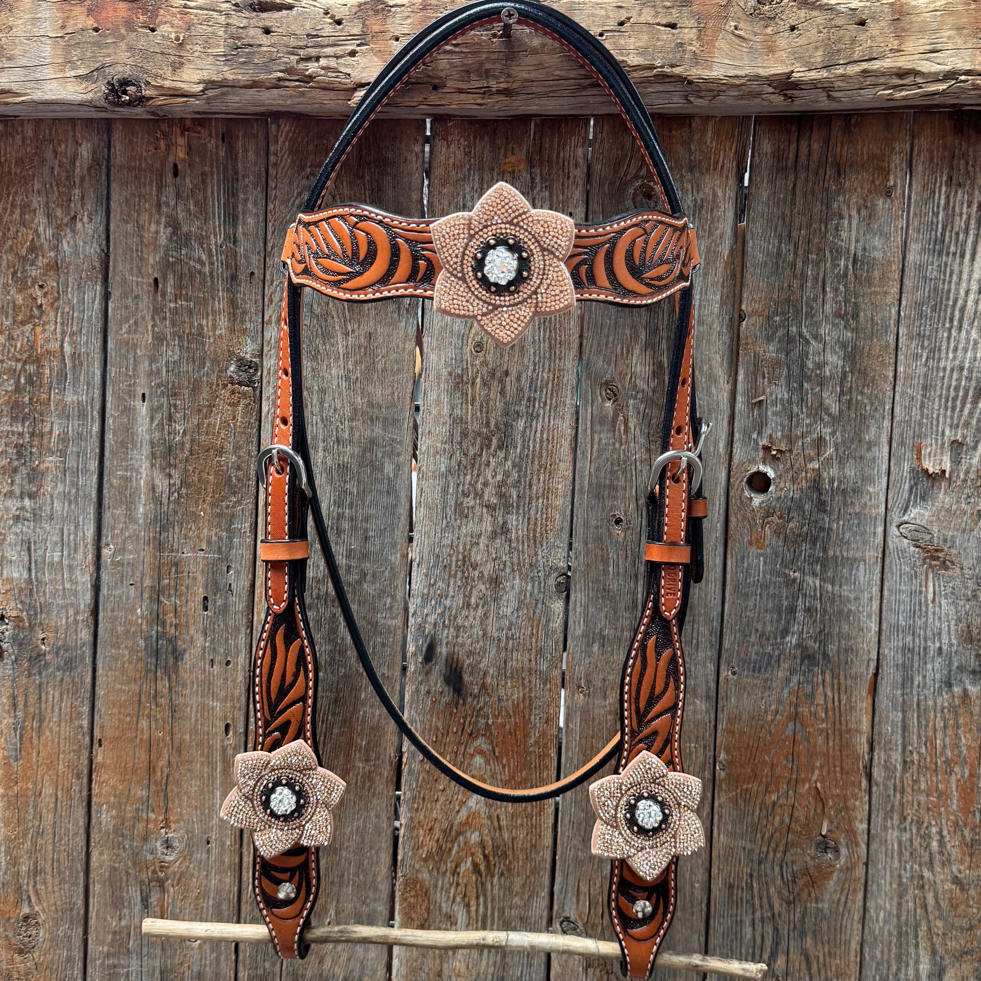 Zebra Rose Gold and Clear Browband / Breastcollar Tack Set 