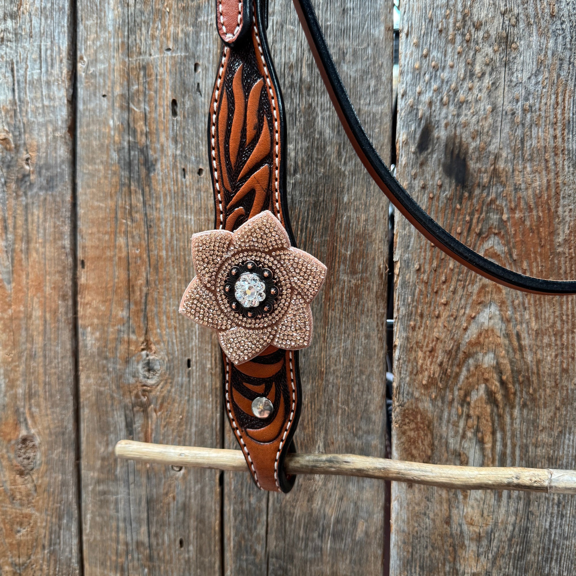 Zebra Rose Gold and Clear Browband / Breastcollar Tack Set 
