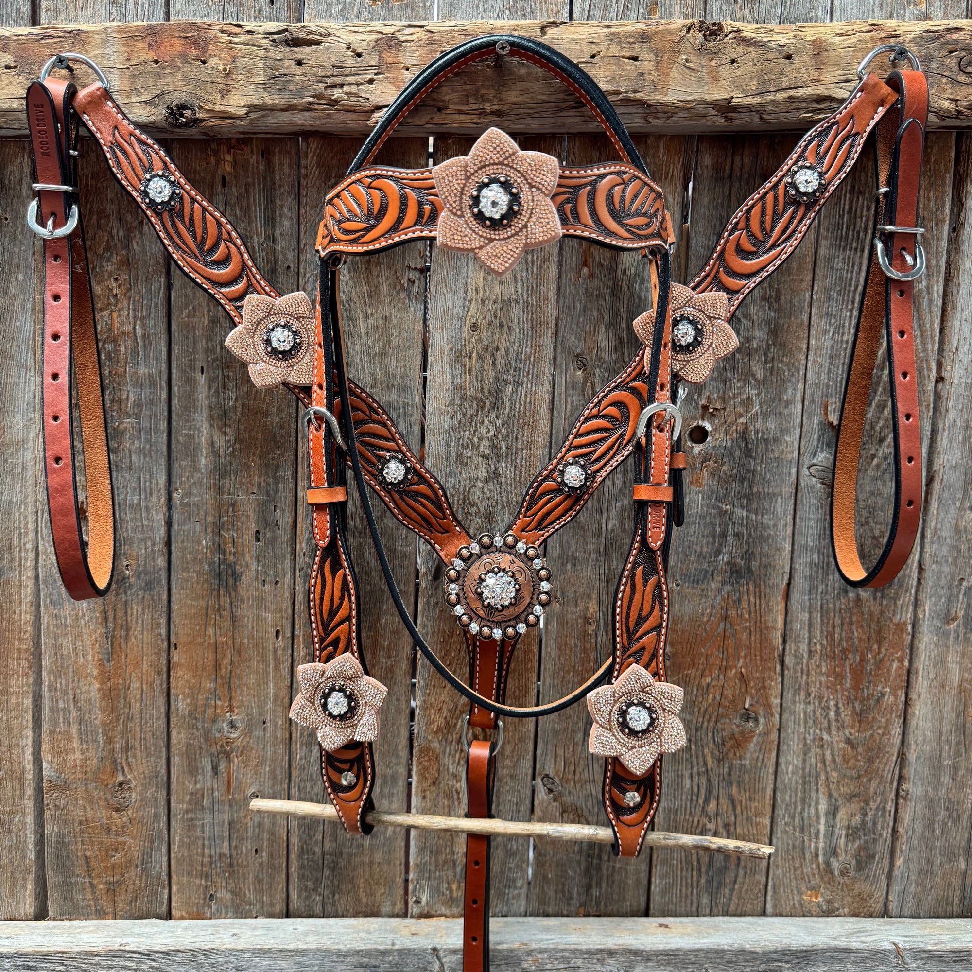 Zebra Rose Gold and Clear Browband / Breastcollar Tack Set 