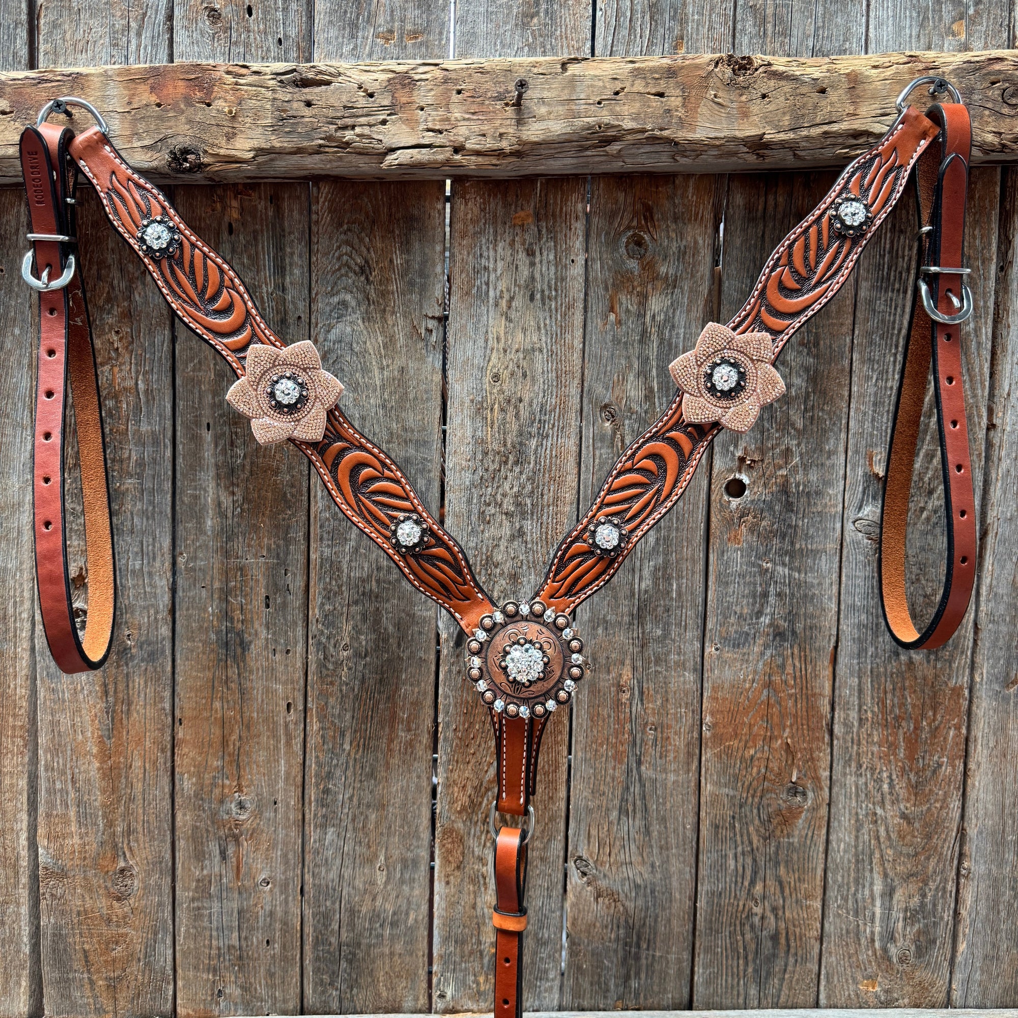 Zebra Rose Gold and Clear Browband / Breastcollar Tack Set 