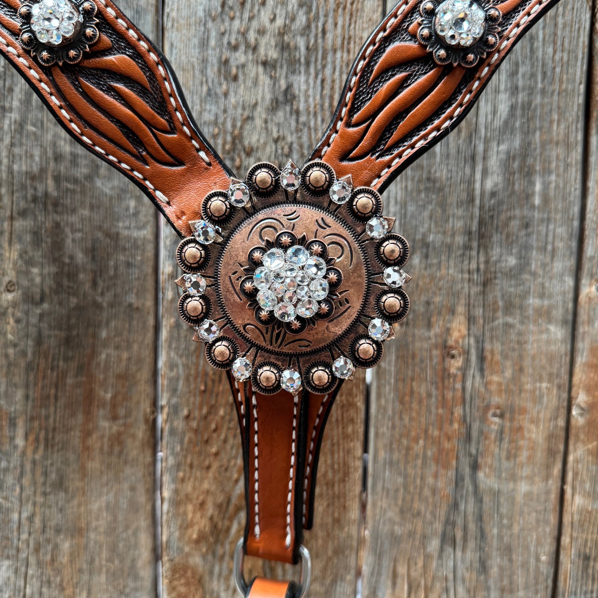 Zebra Rose Gold and Clear Browband / Breastcollar Tack Set 