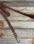 Genuine Leather Dog Collar or Leash with Copper Turquoise & Clear Conchos 10" - 22"|W138|DC78