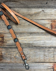 Genuine Leather Dog Collar or Leash with Copper Turquoise & Clear Conchos 10" - 22"|W138|DC78