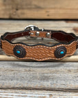 Genuine Leather Dog Collar or Leash With Oval Copper Turquoise Conchos 10" to 22" or W179S or DC76