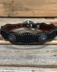 Genuine Leather Dog Collar or Leash With Oval Copper Turquoise Conchos 10" to 22" or W179S or DC76