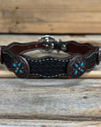 Genuine Leather Dog Collar or Leash with Copper Turquoise & Clear Conchos 10" - 22"|W138|DC78