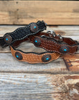 Genuine Leather Dog Collar or Leash With Oval Copper Turquoise Conchos 10" to 22" or W179S or DC76