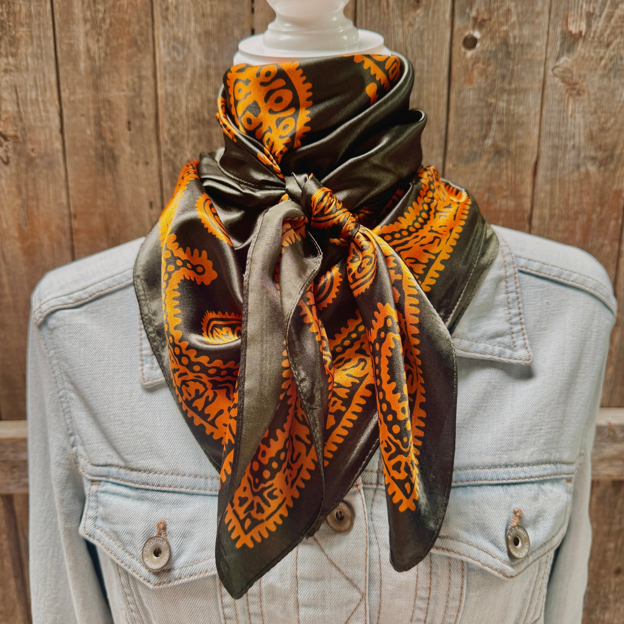 35X35" Dark Olive &amp; Orange Paisley Wild Rag | Scarf WR3453