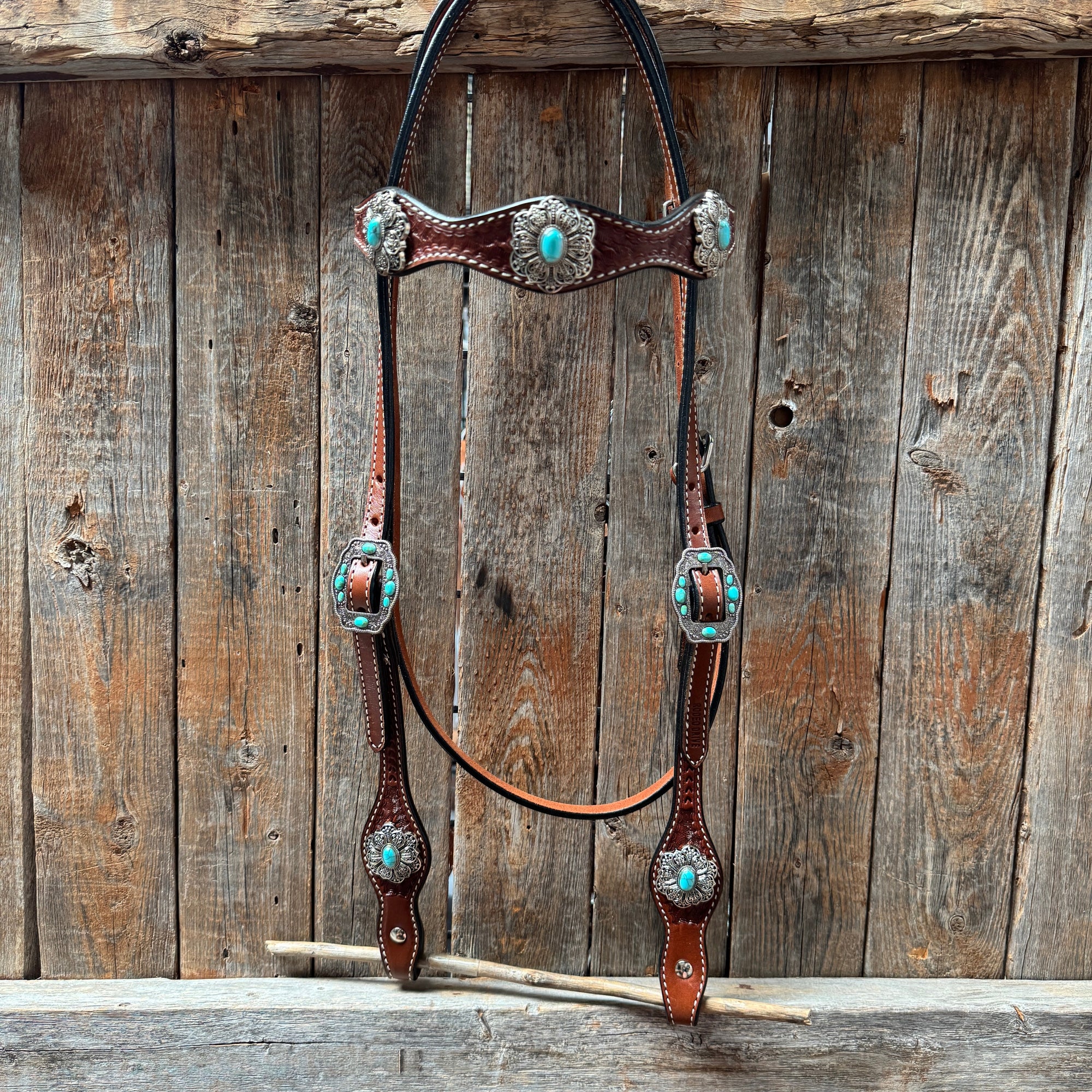 Draft Medium Oil Basketweave Turquoise Browband 