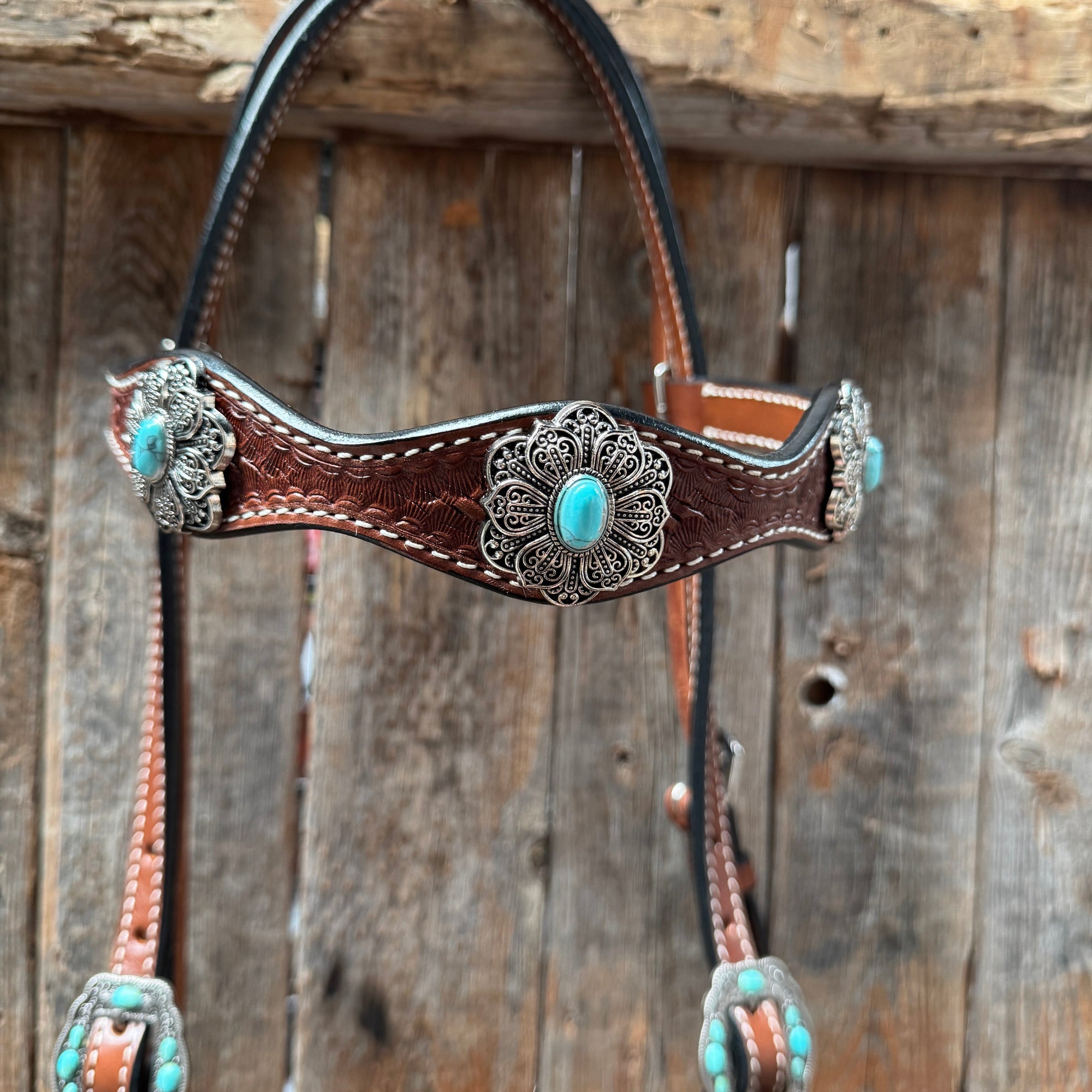 Draft Medium Oil Basketweave Turquoise Browband 