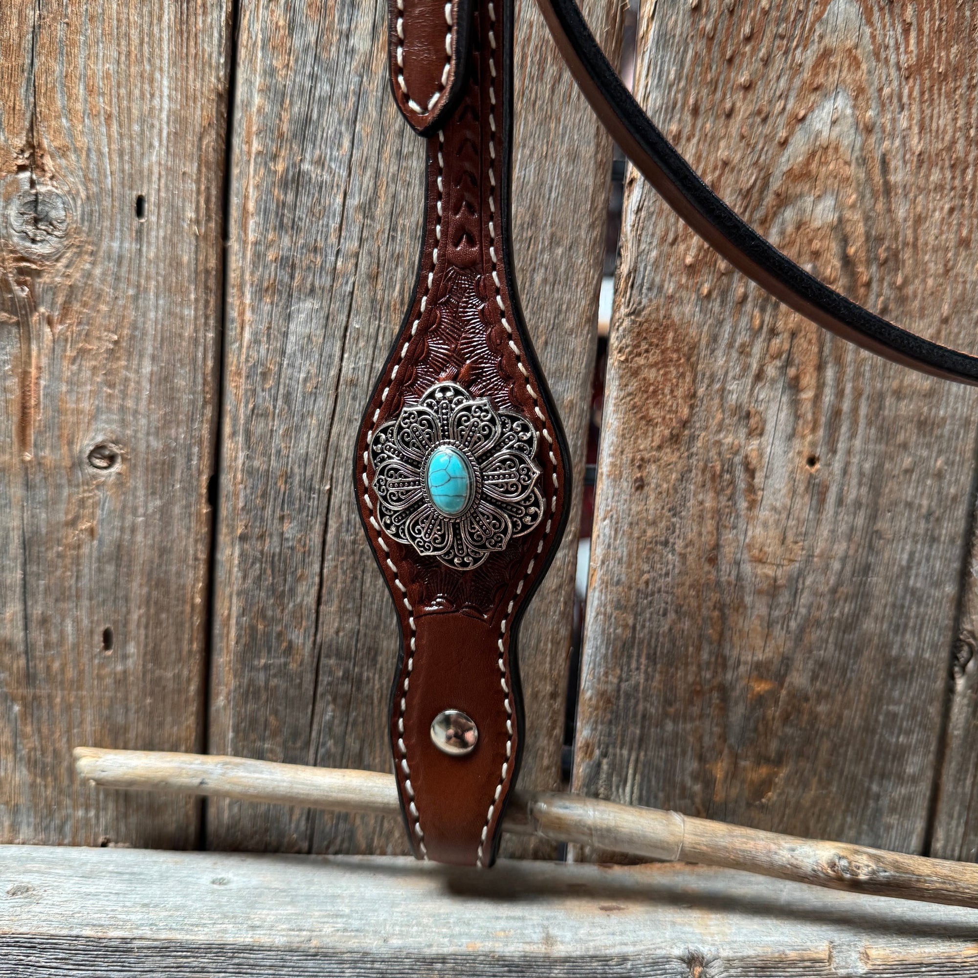Draft Medium Oil Basketweave Turquoise Browband 