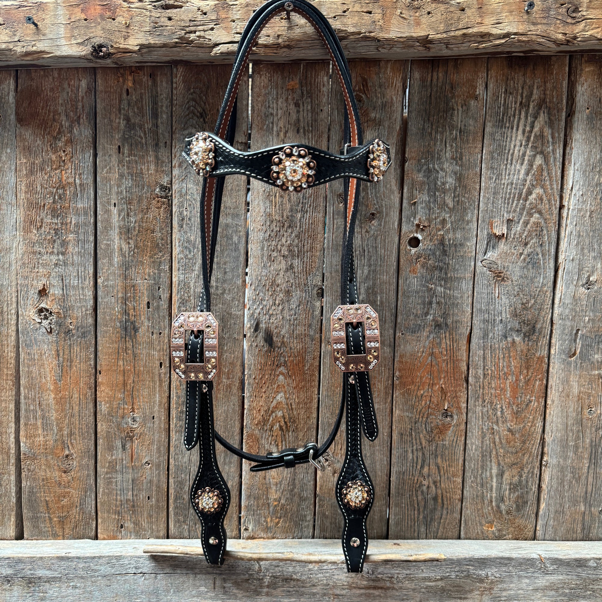 Draft Black Basketweave Champagne and Clear Browband 