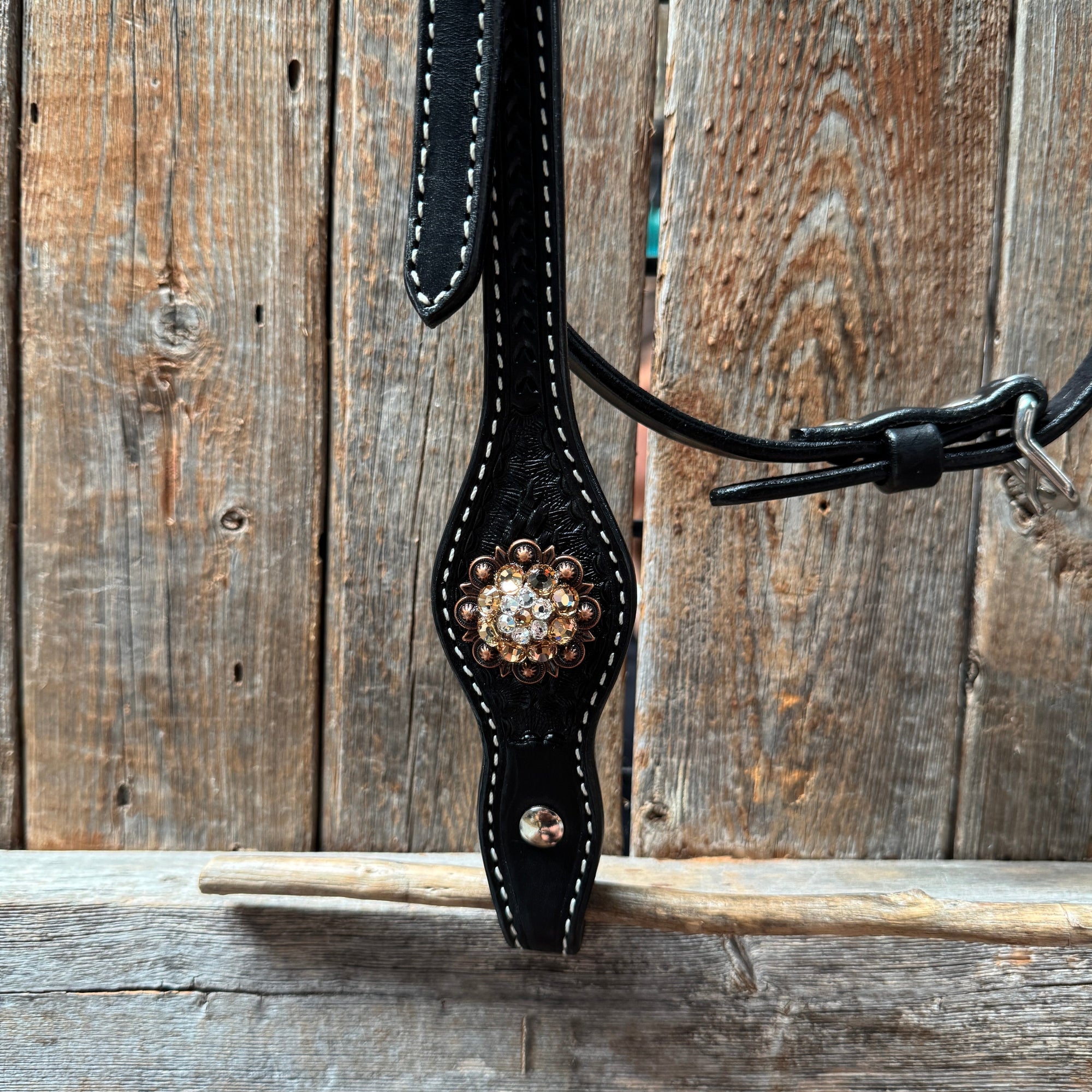 Draft Black Basketweave Champagne and Clear Browband 