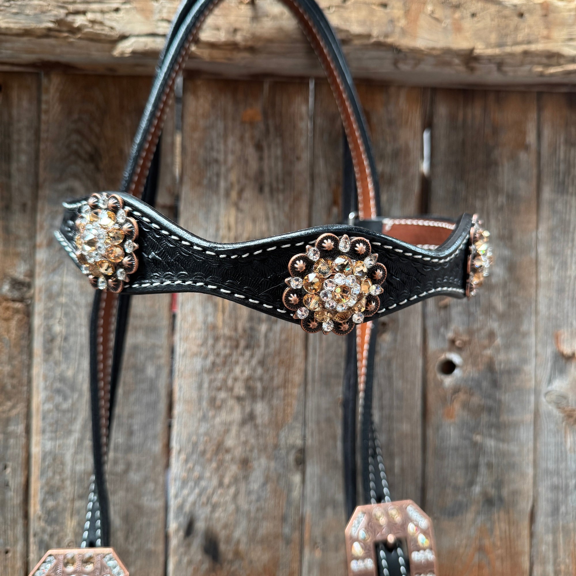 Draft Black Basketweave Champagne and Clear Browband 