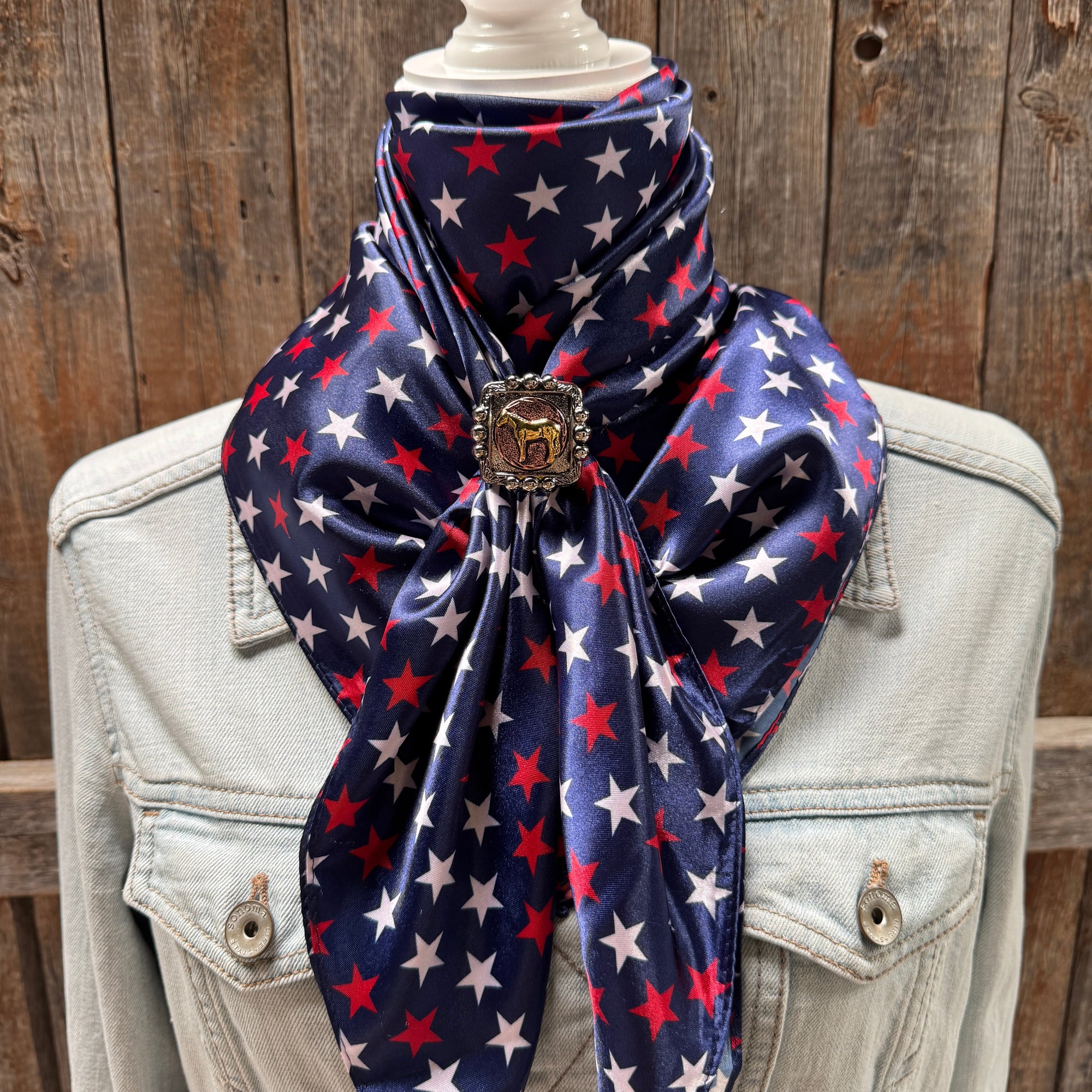 35X35" Red, White &amp; Blue USA Star Wild Rag | Scarf - W186 Slide 