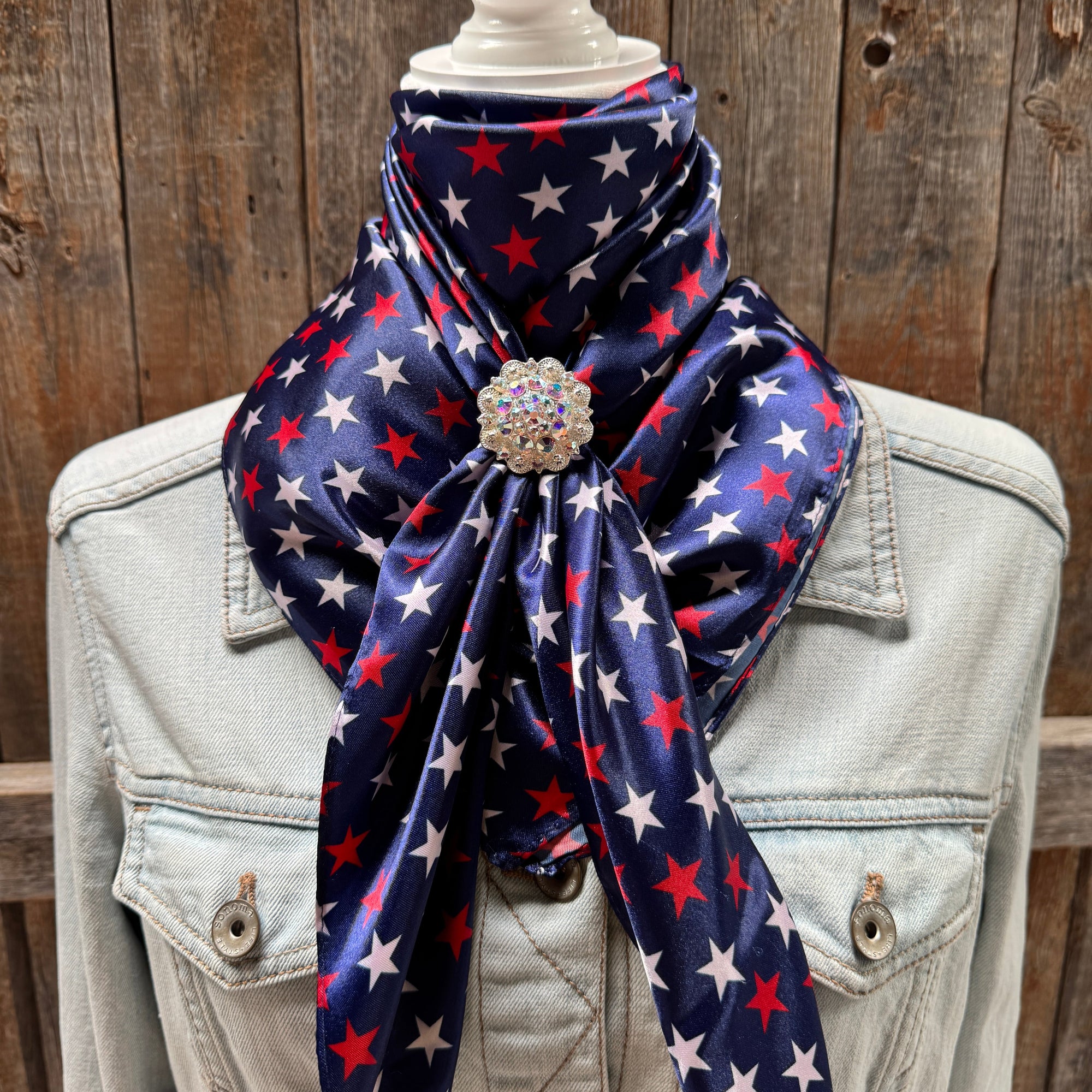 35X35" Red, White &amp; Blue USA Star Wild Rag | Scarf - Bright Silver AB Slide WRC3463H