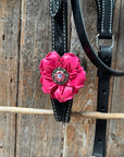 Pony Black Floral Pink Flower V-Browband Tack Set 