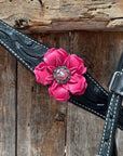 Pony Black Floral Pink Flower V-Browband Tack Set 