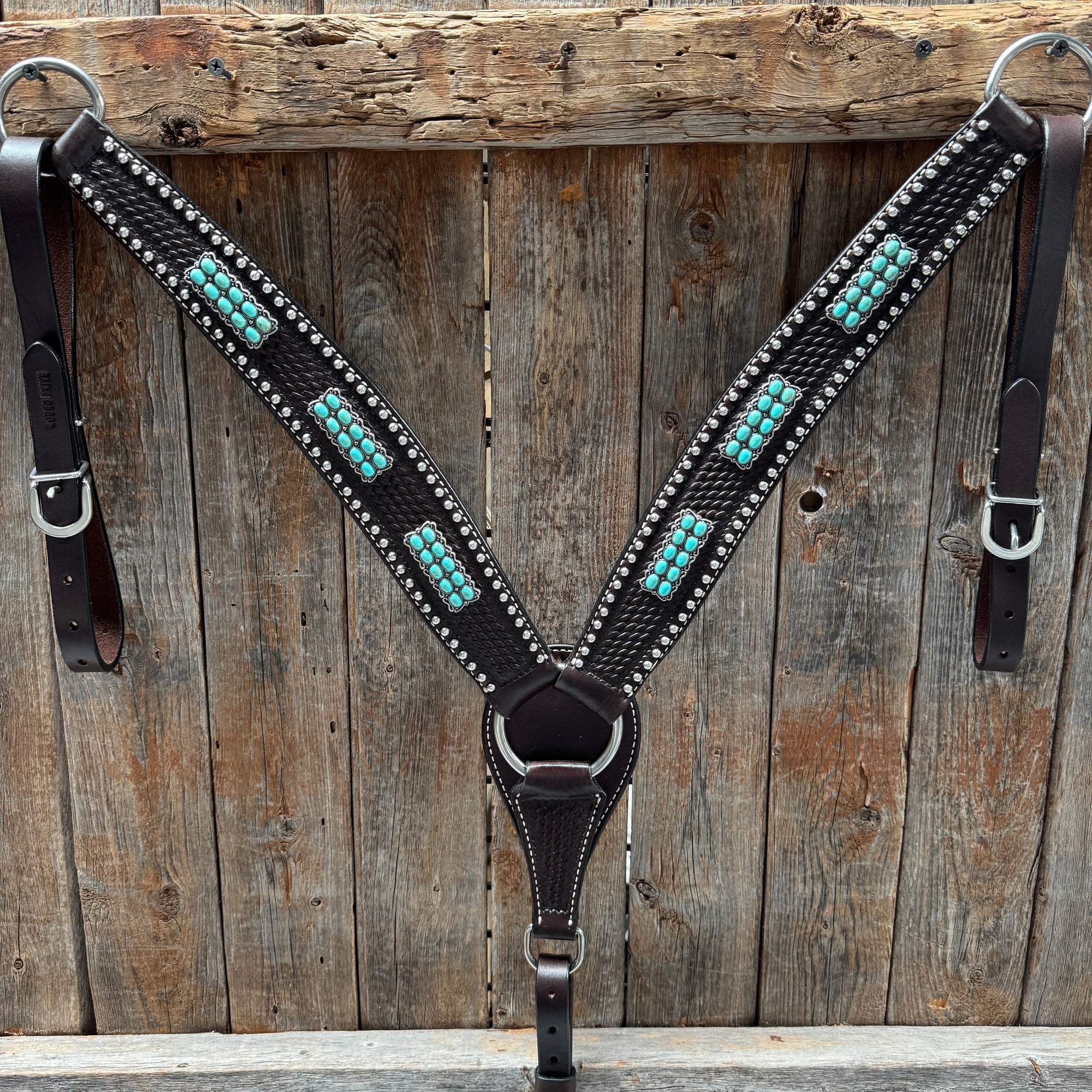 Dark Oil Silver Dot Antique Silver Turquoise Browband | One Ear Tack Set