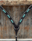 Dark Oil Silver Dot Antique Silver Turquoise Browband | One Ear Tack Set