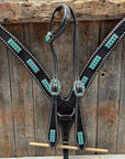 Dark Oil Silver Dot Antique Silver Turquoise Browband | One Ear Tack Set