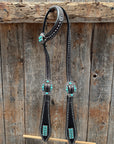 Dark Oil Silver Dot Antique Silver Turquoise Browband | One Ear Tack Set