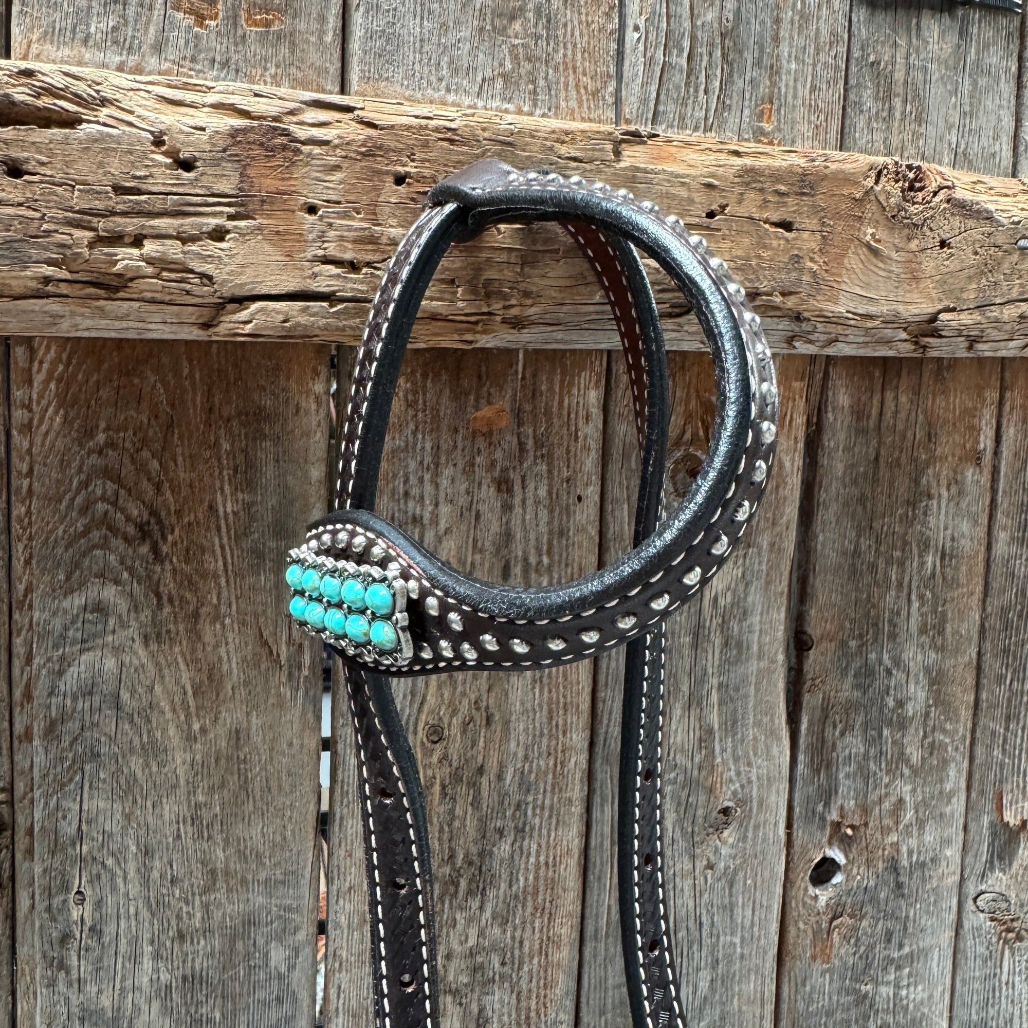 Dark Oil Silver Dot Antique Silver Turquoise Browband | One Ear Tack Set