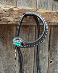 Dark Oil Silver Dot Antique Silver Turquoise Browband | One Ear Tack Set