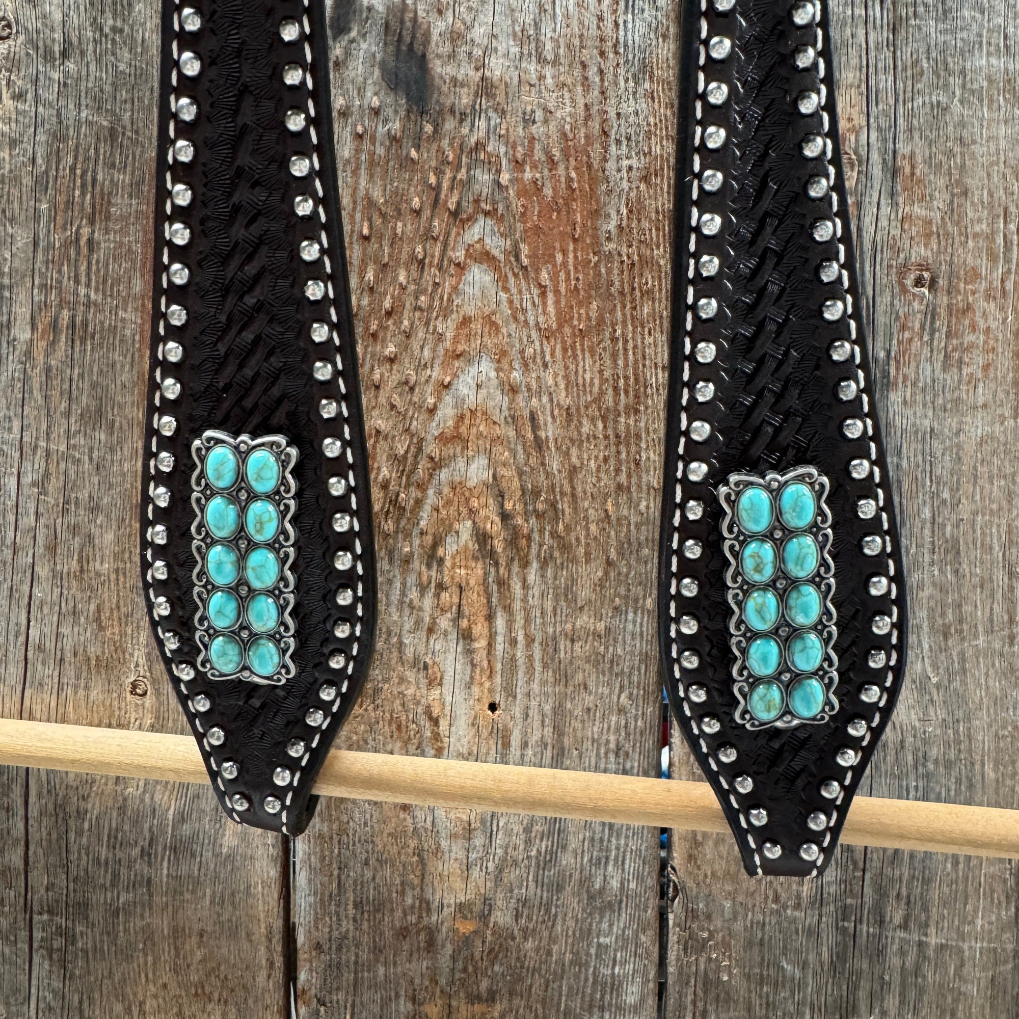 Dark Oil Silver Dot Antique Silver Turquoise Browband | One Ear Tack Set