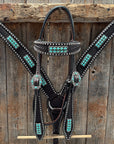 Dark Oil Silver Dot Antique Silver Turquoise Browband | One Ear Tack Set
