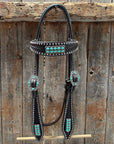 Dark Oil Silver Dot Antique Silver Turquoise Browband | One Ear Tack Set
