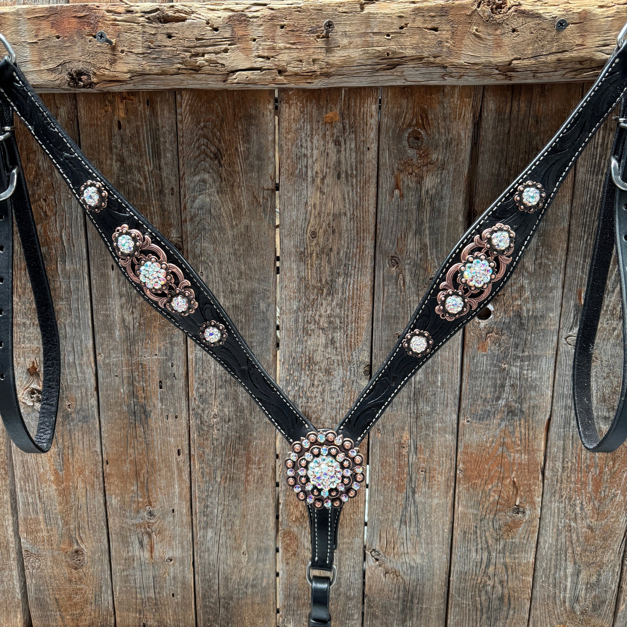 Black Floral AB Browband | One Ear Tack Set