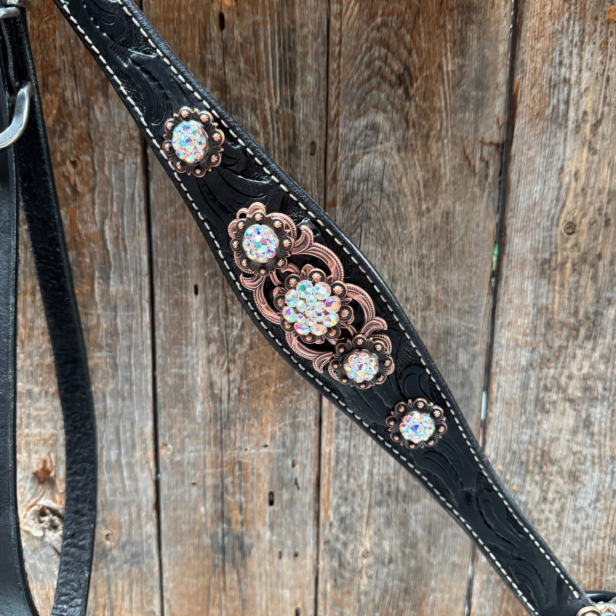 Black Floral AB Browband | One Ear Tack Set